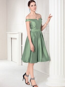 A-line Off-the-shoulder Taffeta Knee-length Sleeveless Ruched Party Dresses