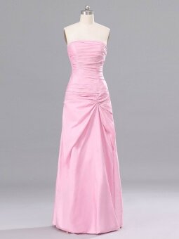 A-line Strapless Taffeta Floor-length Beading Bridesmaid Dresses