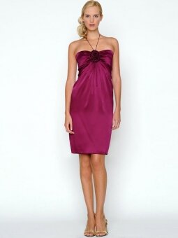 Sheath/Column Halter Purple Hand-Made Flower Elastic Woven Satin Sleeveless Short/Mini Dress