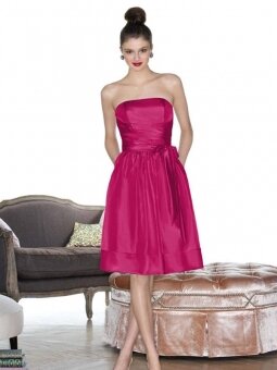 A-line Strapless Pink Taffeta Sash Knee-length dress