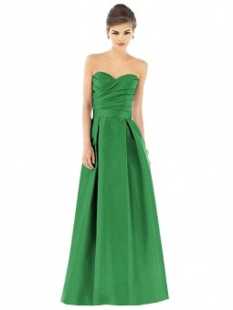 A-line Sweetheart Pleating Floor-length Emerald Satin Dresses