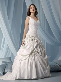 A-line V-neck Applique Taffeta Court Train Wedding Dress