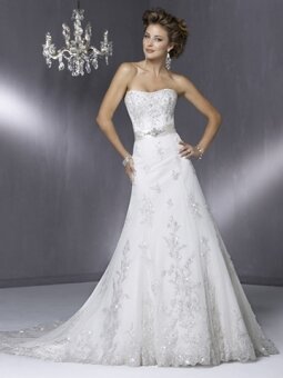 A-line Sweetheart Lace Sweep Train Sashes / Ribbons Wedding Dresses