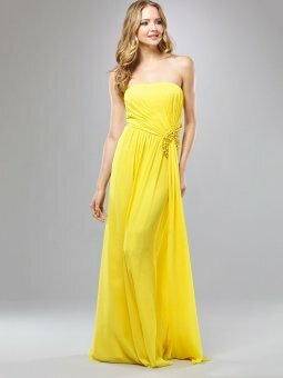Sheath/Column Strapless Floor-length Chiffon Daffodil Prom Dress With Pleating