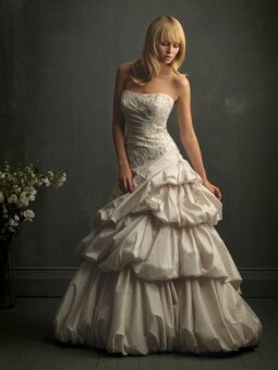Ball Gown Strapless Pleating Taffeta Chapel Train Wedding Dress