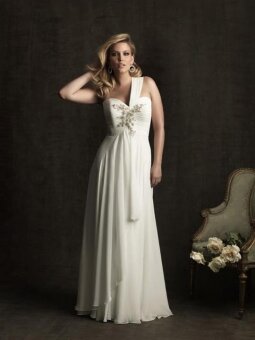 A-Line Sweetheart Ruche Crystal Chiffon Chapel Train Plus Size Wedding Dress