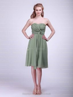 A-line Sweetheart Chiffon Knee-length Green Pleating Dress