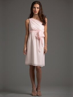 Sheath/Column One Shoulder Chiffon Knee-length Pearl Pink Sashes / Ribbons Bridesmaid Dresses
