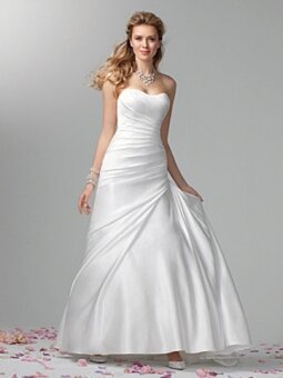A-line Sweetheart Satin Ankle-length Ruffles Wedding Dresses