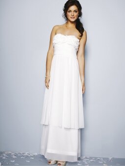 White Chiffon Floor Length Strapless Hand Made Flower Empire Beach Wedding Dress