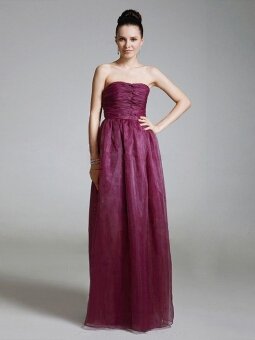 A-line Strapless Organza Floor-length Sleeveless Pleats Occassion Dresses