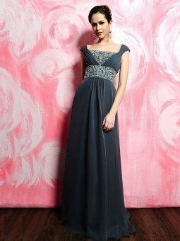 Sheath/Column Off-the-shoulder Light Slate Gray Lace Chiffon Floor-length Dress