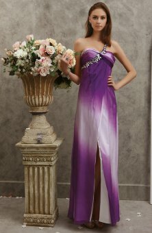 Sheath/Column One Shoulder Jeweled Slit Chiffon Floor-length Dress