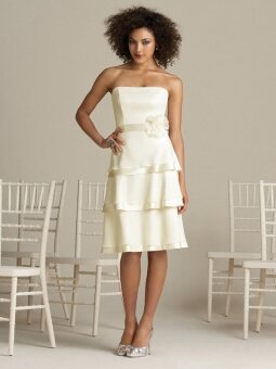 A-line Strapless White Taffeta Handmade Flower Knee-length dress