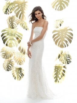 White Lace Floor Length Strapless Empire Beach Wedding Dress