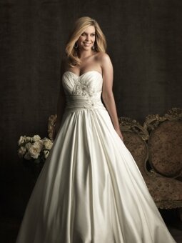 Ball Gown Strapless Embroidery Crystal Satin Chapel Train Plus Size Wedding Dress