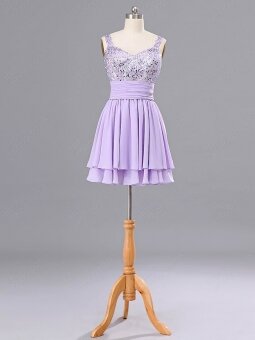 A-line Straps Chiffon Short/Mini Sequins Homecoming Dresses