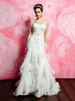 Trumpet/Mermaid Strapless White Embroidery Beading Layers Satin Floor-length Dress