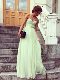 A-line Sweetheart Chiffon Floor-length Sage Ruched Stock Dresses