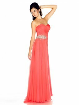 A-line Sweetheart Chiffon Floor-length Watermelon Beading Prom Dress