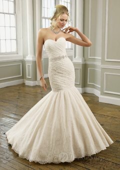 Mermaid Sweetheart Embroidery Lace Sweep Train Bridal Gown