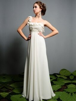 Empire One Shoulder Chiffon Floor-length Appliques Wedding Dresses