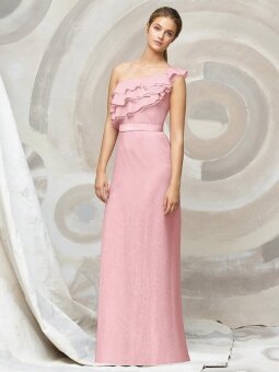 A-line One-shoulder Ruffles Floor-length Pink Taffeta Dresses