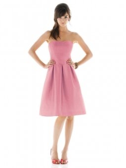 A-line Strapless Pink Taffeta Pleated Knee-length dress