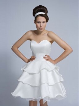 A-line Sweetheart Elastic Woven Satin Short/Mini Tiered Wedding Dresses