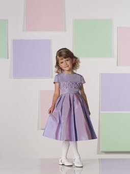 Scoop A-line Tea Length Floral Detailing Lavender Taffeta Flower Girl Dress (FLGL0092)
