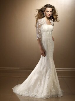 Trumpet/Mermaid Square Embroidery Lace Chapel Train Wedding Dress