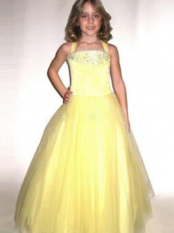 Ball Gown Spaghetti Straps Yellow Tulle Sleeveless Floor-length Dress
