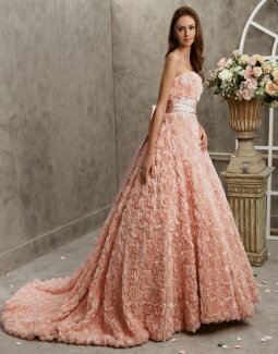 Ball Gown Strapless Floral Chiffon Sweep Train Gown