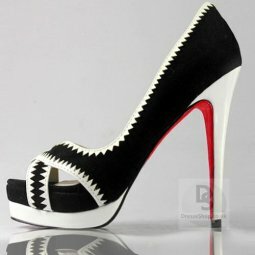 black and white faux suede peep toe zigzag design stiletto Sandal