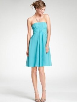 A-line Strapless Turquoise Chiffon Pleated Knee-length dress