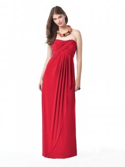 A-line Strapless Pleating Floor-length Red Satin Dresses