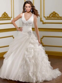 Ball Gown V-neck Rhinestone Organza Court Train Wedding DressWDBG0072