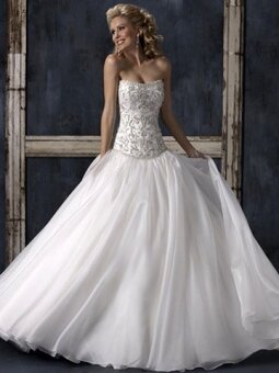 A-line Strapless Embroidery Lace Chapel Train Wedding Dress