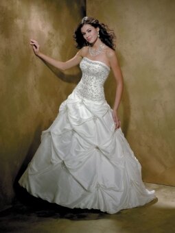 Ball Gown Strapless Taffeta Court Train Pick-Ups Wedding Dresses