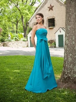 A-line Strapless Floor-length Chiffon Blue Bridesmaid Dress With Sash