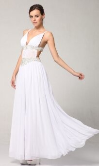Sheath/Column V-neck Chiffon Floor-length White Evening Dress