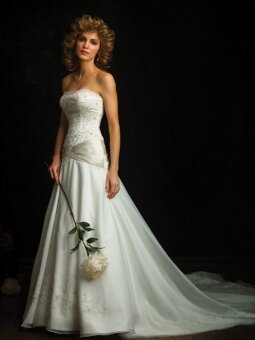 A-line Strapless Organza Satin Court Train Embroidery Wedding Dresses