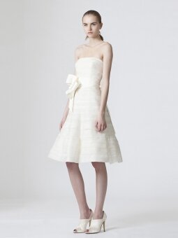 White Taffeta A-line Bow Strapless Knee-length Wedding Dress DSSRTD005