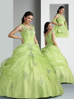 Ball Gown Off-the-shoulder Applique Pleating Organza Floor-length Dress