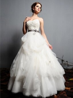 Ball Gown Sweetheart Embroidery Organza Sweep Train Wedding DressWDBG0038