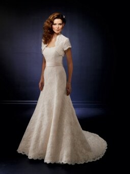 A-line Strapless Lace Sweep Train Sashes / Ribbons Wedding Dresses
