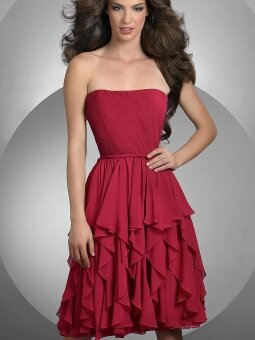 A-line Strapless Red Chiffon Short/Mini Dress