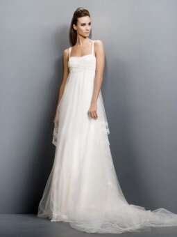 Empire Straps Tulle Satin Sweep Train Ruched Wedding Dresses