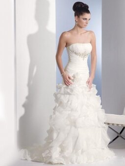 Sheath/Column Strapless Applique Organza Sweep Train Wedding Dress