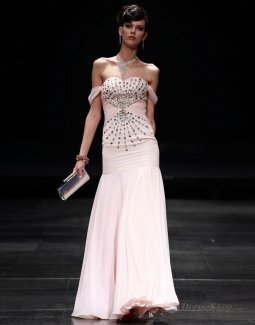 Sheath/Column Straps Jeweled Chiffon Floor-length Prom Dress